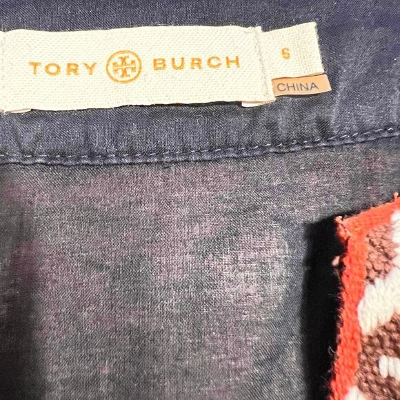 Tory Burch Embroidered Navy Tunic Size 6 Lightweight Sheer Casual Boho Beachy - Picture 4 of 8